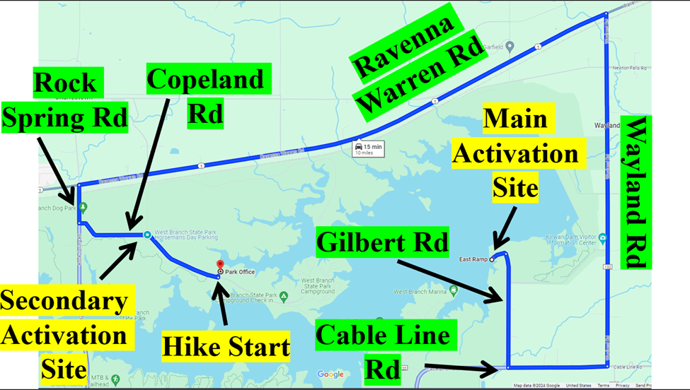 Map from East Boat Launch Ramp Pavilion to the Park Office Parking Lot